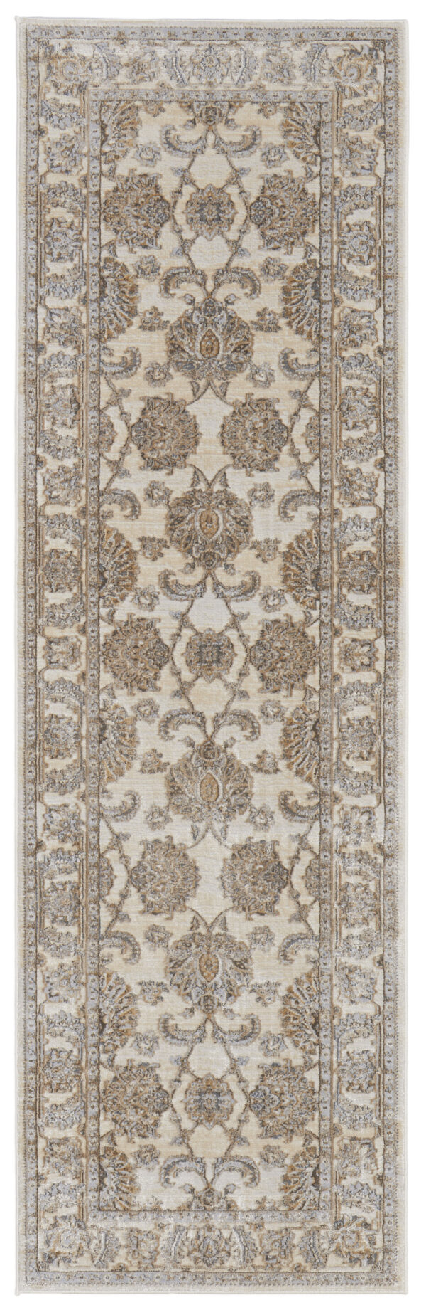 8' Brown and Ivory Oriental Power Loom Distressed Runner Rug