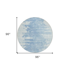 8' Sky Blue And Denim Blue Round Abstract Washable Indoor Outdoor Area Rug