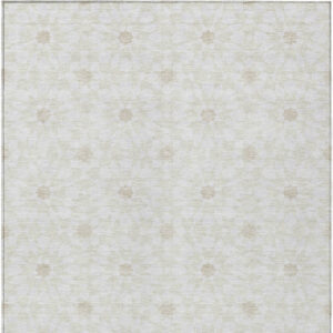 3' X 5' Ivory Beige And Taupe Floral Medallion Washable Indoor Outdoor Area Rug