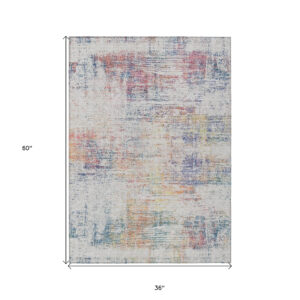 3' X 5' Ivory Orange And Blush Abstract Washable Indoor Outdoor Area Rug