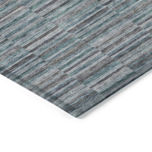 5' X 8' Teal Blue Aqua And Gray Striped Washable Indoor Outdoor Area Rug