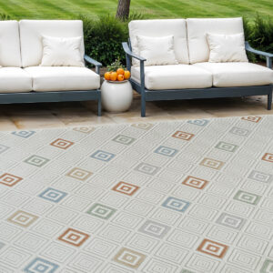 8' X 10' Cream and Beige Geometric Distressed Indoor Outdoor Area Rug