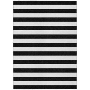 10' X 14' Black and White Striped Washable Non Skid Indoor Outdoor Area Rug