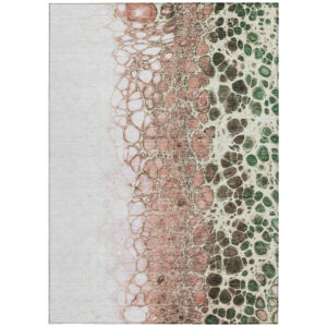 3' X 5' Salmon Green And Chocolate Abstract Washable Indoor Outdoor Area Rug