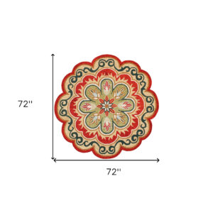 6' X 6' Orange Round Wool Floral Hand Tufted Area Rug