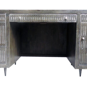 64" Brown and Silver Solid Wood Executive Desk With Five Drawers