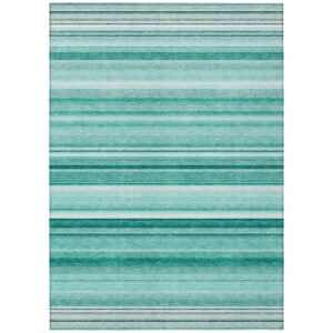 10' X 14' Aqua Striped Washable Indoor Outdoor Area Rug