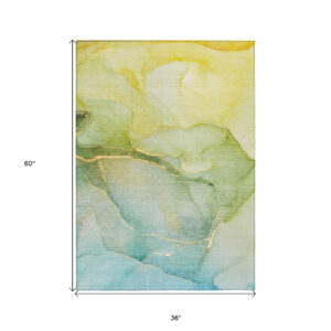 3' X 5' Green Abstract Washable Non Skid Indoor Outdoor Area Rug