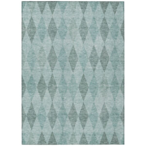 9' X 12' Teal Geometric Washable Non Skid Indoor Outdoor Area Rug