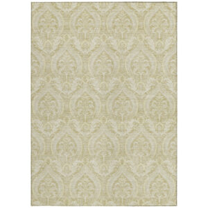 9' X 12' Light Green Damask Washable Non Skid Indoor Outdoor Area Rug