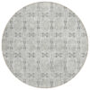 8' Round Ivory and Gray Round Floral Medallion Washable Non Skid Indoor Outdoor Area Rug