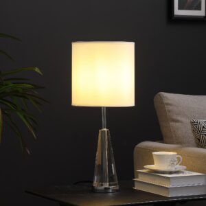 22" Silver Bedside Table Lamp With White Drum Shade