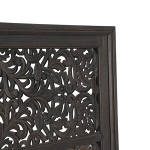 Gray Carved Scrollwork Distressed Solid Wood Queen Bed Frame