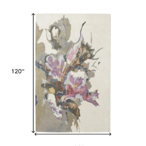 8' X 10' Purple Pink And Green Wool Floral Tufted Handmade Area Rug