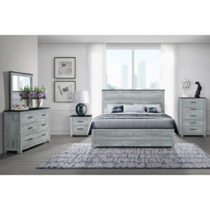 24" Gray And Black Two Drawer Wood Nightstand
