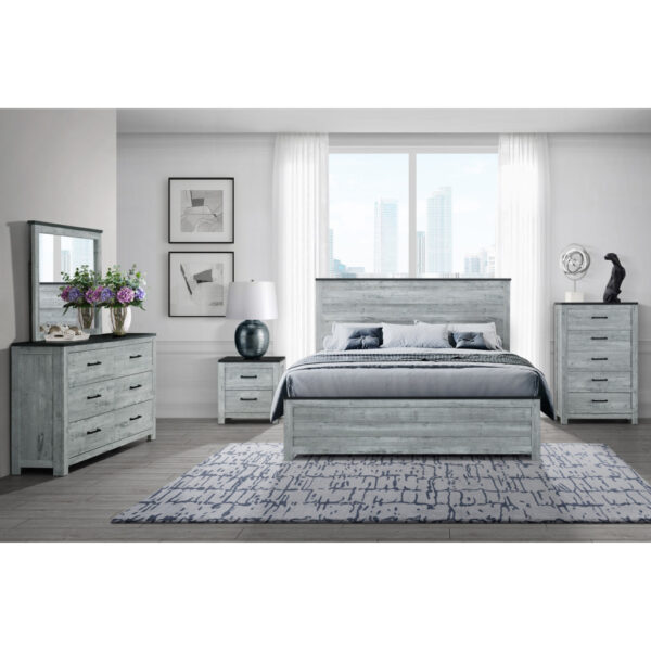24" Gray And Black Two Drawer Wood Nightstand