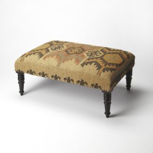 36" Brown Linen Footstool Ottoman