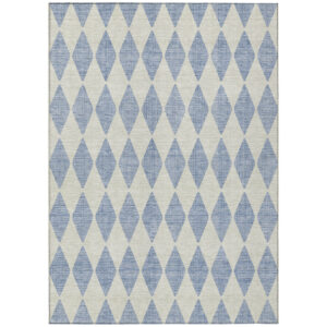 9' X 12' Sky Blue And Ivory Geometric Washable Indoor Outdoor Area Rug