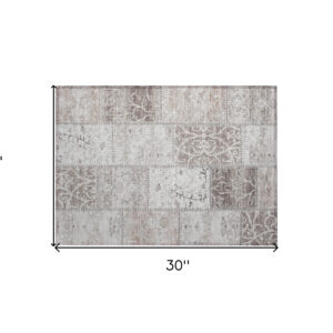 2' X 3' Taupe Patchwork Washable Indoor Outdoor Area Rug
