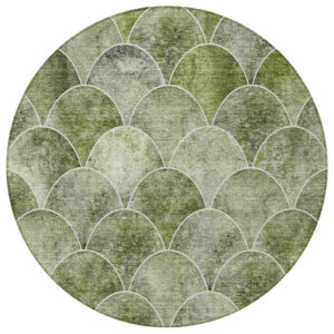 8' Green And Ivory Round Abstract Washable Indoor Outdoor Area Rug