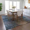 9' X 12' Blue Brown And Sky Blue Striped Washable Indoor Outdoor Area Rug