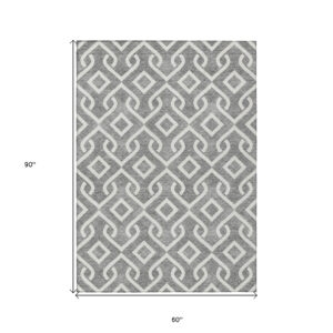 5' X 8' Gray And Ivory Geometric Washable Indoor Outdoor Area Rug