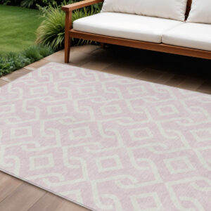8' X 10' Pink And Ivory Geometric Washable Indoor Outdoor Area Rug