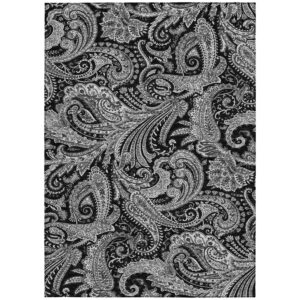 3' X 5' Black Gray And White Paisley Washable Indoor Outdoor Area Rug