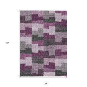 3' X 5' Merlot Mauve And Charcoal Geometric Washable Indoor Outdoor Area Rug
