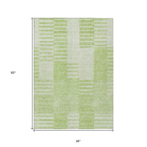 3' X 5' Artichoke Green And Mint Green Striped Washable Indoor Outdoor Area Rug