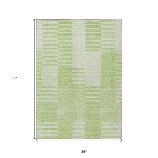 3' X 5' Artichoke Green And Mint Green Striped Washable Indoor Outdoor Area Rug