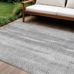 9' X 12' Silver Gray And Graphite Botanical Leaves Washable Indoor Outdoor Area Rug