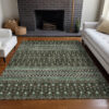 5' X 8' Brown Green And Olive Green Tribal Washable Indoor Outdoor Area Rug