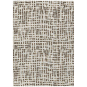 3' X 5' Brown Beige And Ivory Striped Washable Indoor Outdoor Area Rug
