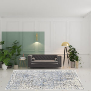 8' X 11' Blue Ivory And Gray Abstract Hand Woven Area Rug