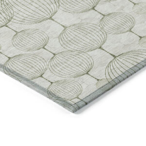 8' Green And Beige Round Geometric Washable Indoor Outdoor Area Rug