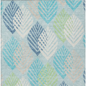 8' X 10' Teal Blue Aqua And Navy Blue Floral Washable Indoor Outdoor Area Rug