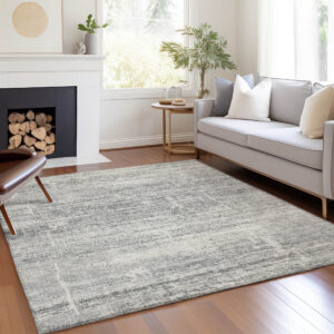 9' X 12' Silver Gray And Charcoal Abstract Washable Indoor Outdoor Area Rug