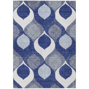 10' X 14' Navy Blue And Denim Blue Ogee Washable Indoor Outdoor Area Rug