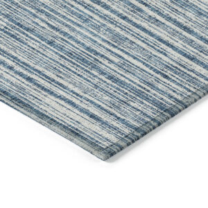 8' X 10' Blue And Ivory Striped Washable Indoor Outdoor Area Rug