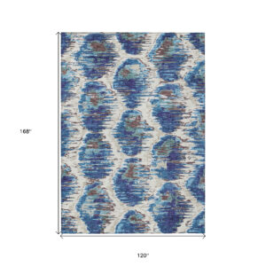 10' X 14' Denim Blue And Sky Blue Abstract Washable Indoor Outdoor Area Rug