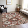 9' X 12' Orange Taupe And Gray Floral Medallion Washable Indoor Outdoor Area Rug