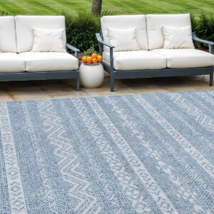 10' X 14' Blue And Denim Blue Southwestern Washable Indoor Outdoor Area Rug