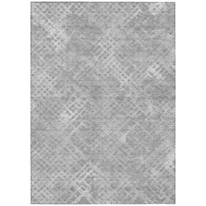 8' X 10' Gray And Silver Geometric Washable Indoor Outdoor Area Rug