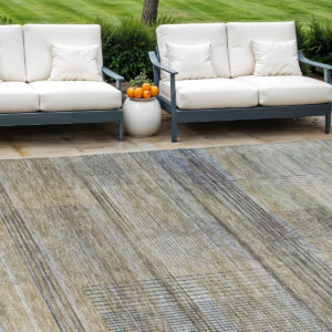 9' X 12' Khaki Tan And Beige Striped Washable Indoor Outdoor Area Rug