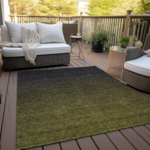 5' X 8' Olive Green And Charcoal Abstract Washable Indoor Outdoor Area Rug