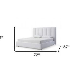 White Ribbed Texture Velvet Upholstered Queen Bed Frame