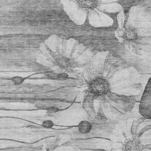 10' X 14' Gray Charcoal And Silver Floral Washable Indoor Outdoor Area Rug