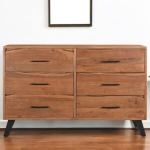 60" Natural Live Edge Solid Wood Six Drawer Double Dresser