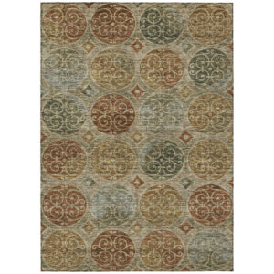 10' X 14' Taupe Green And Gold Trellis Washable Indoor Outdoor Area Rug